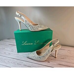 Lauren Lorraine Rachel Rhinestone Silver Sparkle Slingback Heels Sz 9 Glamorous